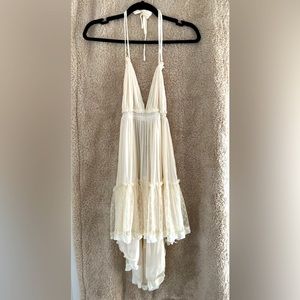 R.Vivimos Womens Summer Halter Deep V Neck Patchwork Mini Short Dresses